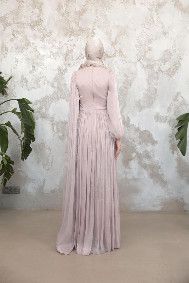 Hulya Keser Beige Modest Fit And Flare Dress Wholesale Clothing Ethnic