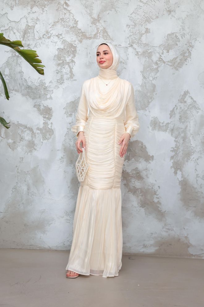 Hulya Keser Beige Modest Elegant Formal Dress Wholesale Clothing Cocktail