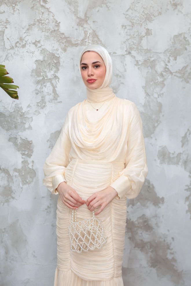 Hulya Keser Beige Modest Elegant Formal Dress Wholesale Clothing 5
