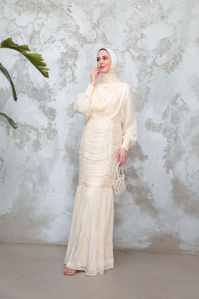 Hulya Keser Beige Modest Elegant Formal Dress Wholesale Clothing Spring