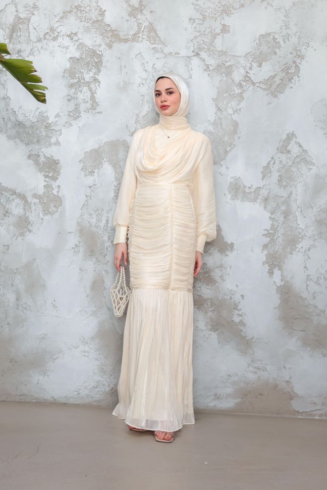 Hulya Keser Beige Modest Elegant Formal Dress Wholesale Clothing Formal