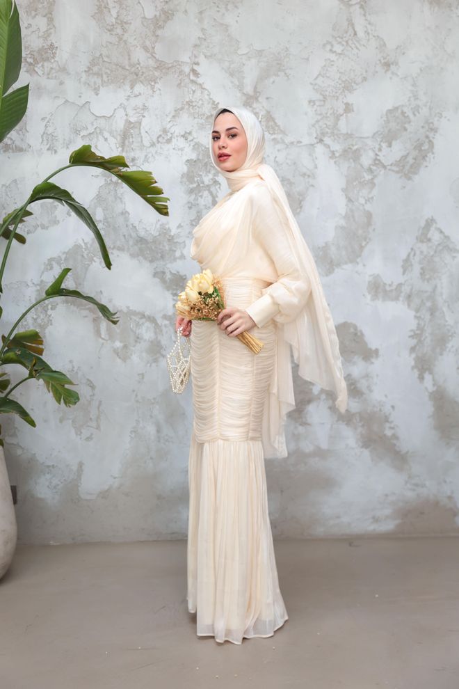 Hulya Keser Beige Modest Elegant Formal Dress Wholesale Clothing Wedding