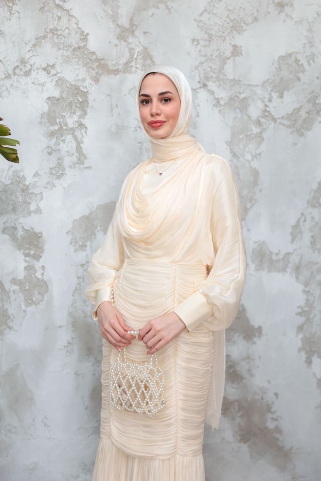 Hulya Keser Beige Modest Elegant Formal Dress Wholesale Clothing 1