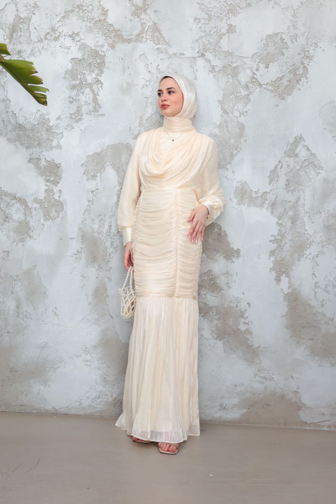 Hulya Keser Beige Modest Elegant Formal Dress Wholesale Clothing Summer