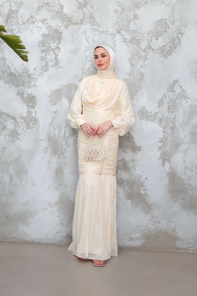 Hulya Keser Beige Modest Elegant Formal Dress Wholesale Clothing Elegant