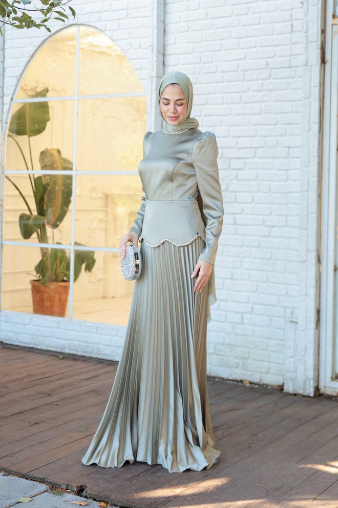 Hulya Keser Beige Modest Elegant Formal A Line Dress Wholesale Clothing Spring