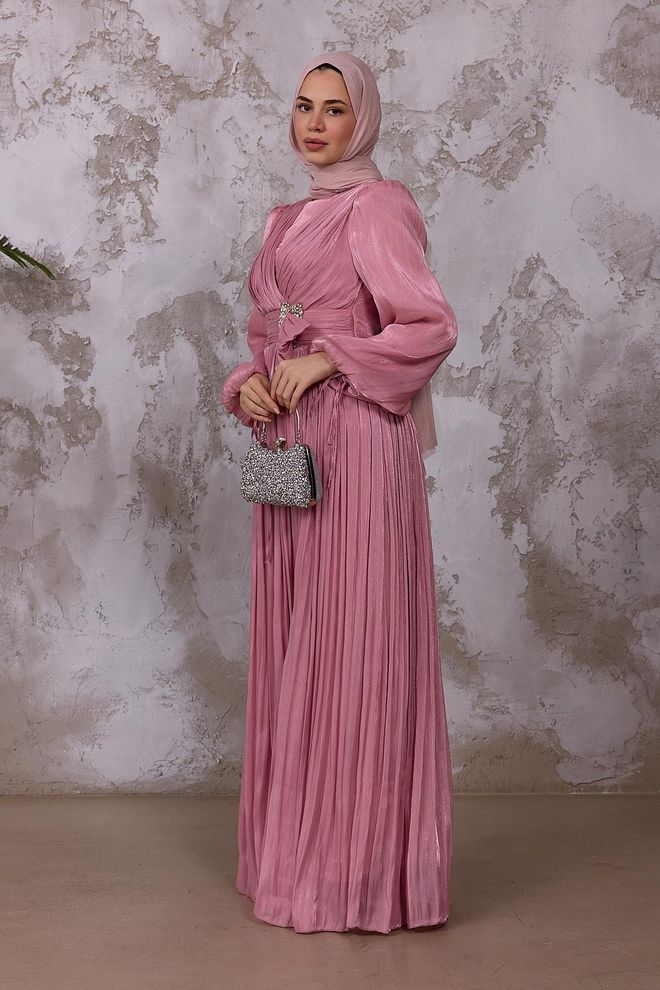 Hulya Keser Pink A Line V Neck Ballon Sleeve Dress Wholesale Clothing Fall