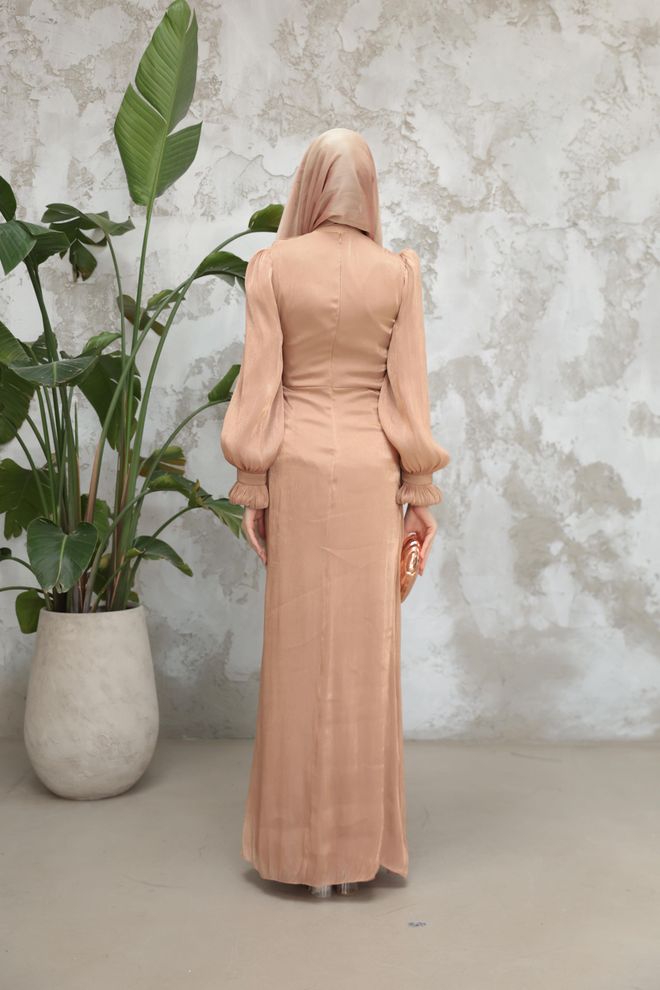 Hulya Keser Elegant Beige Sheath Dress With Long Sleeves Wholesale Clothing Fall