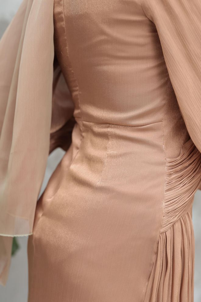 Hulya Keser Elegant Beige Sheath Dress With Long Sleeves Wholesale Clothing 9