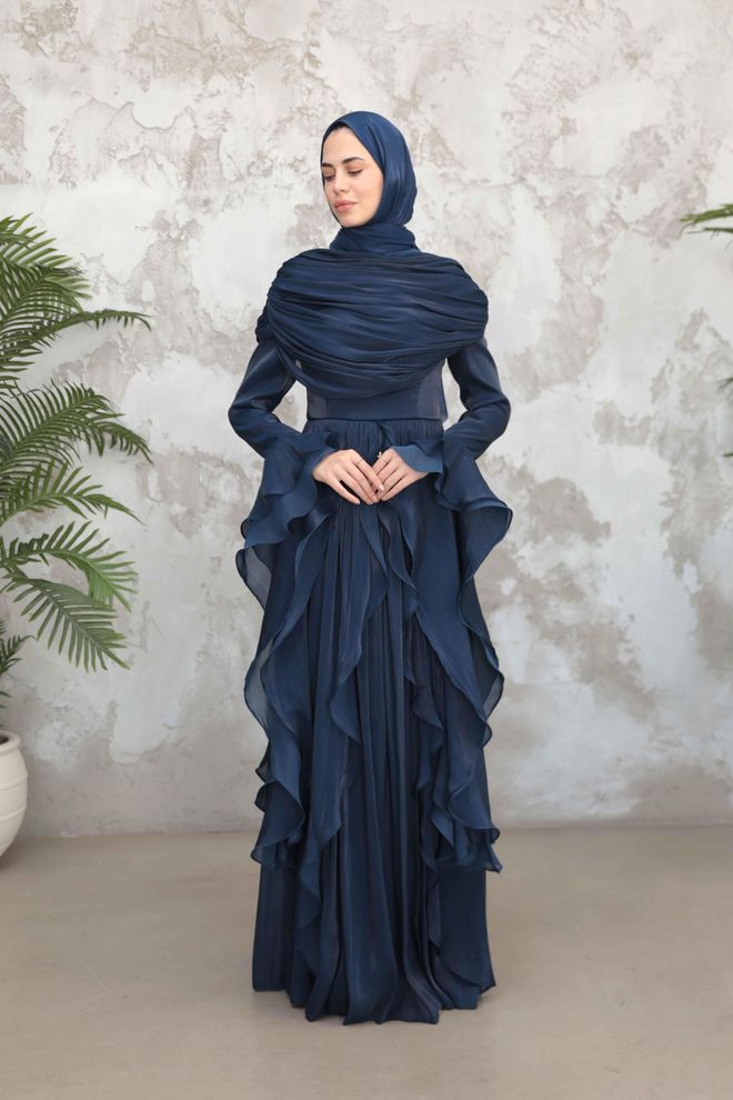 Hulya Keser Marineblau Modest Elegant Formal Kleid Großhandelskleidung Modest