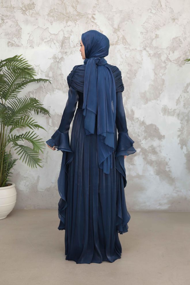 Hulya Keser Navy Blue Modest Elegant Formal Dress Wholesale Clothing Fall