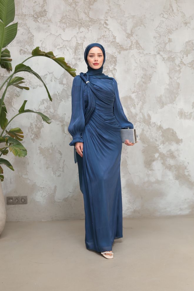 Hulya Keser Navy Blue Modest Elegant Formal Sheath Dress Wholesale Clothing 5