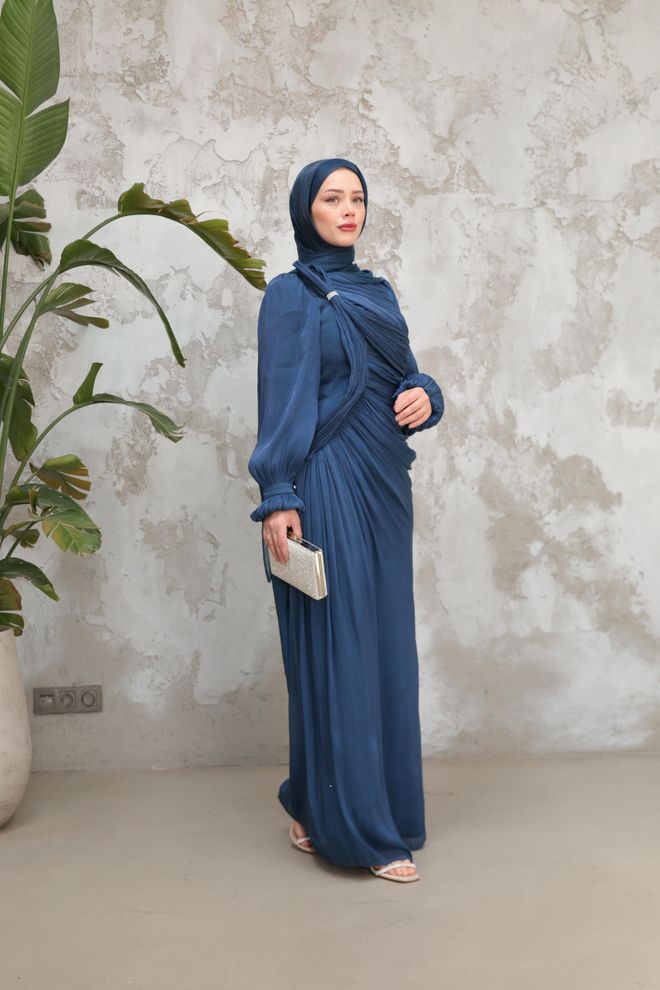 Hulya Keser Navy Blue Modest Elegant Formal Sheath Dress Wholesale Clothing Work