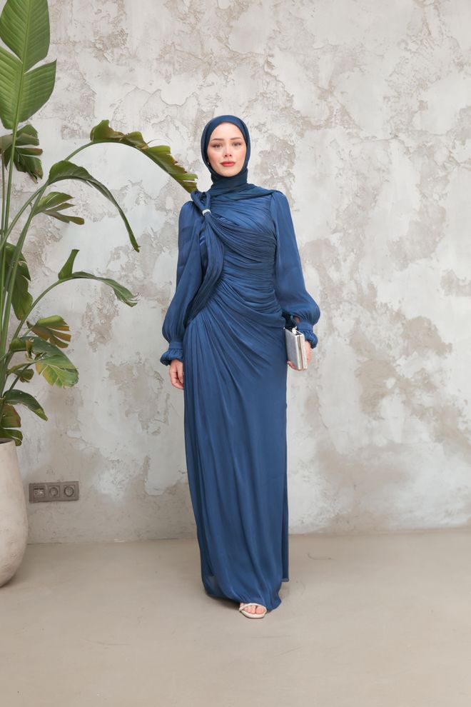 Hulya Keser Navy Blue Modest Elegant Formal Sheath Dress Wholesale Clothing Spring