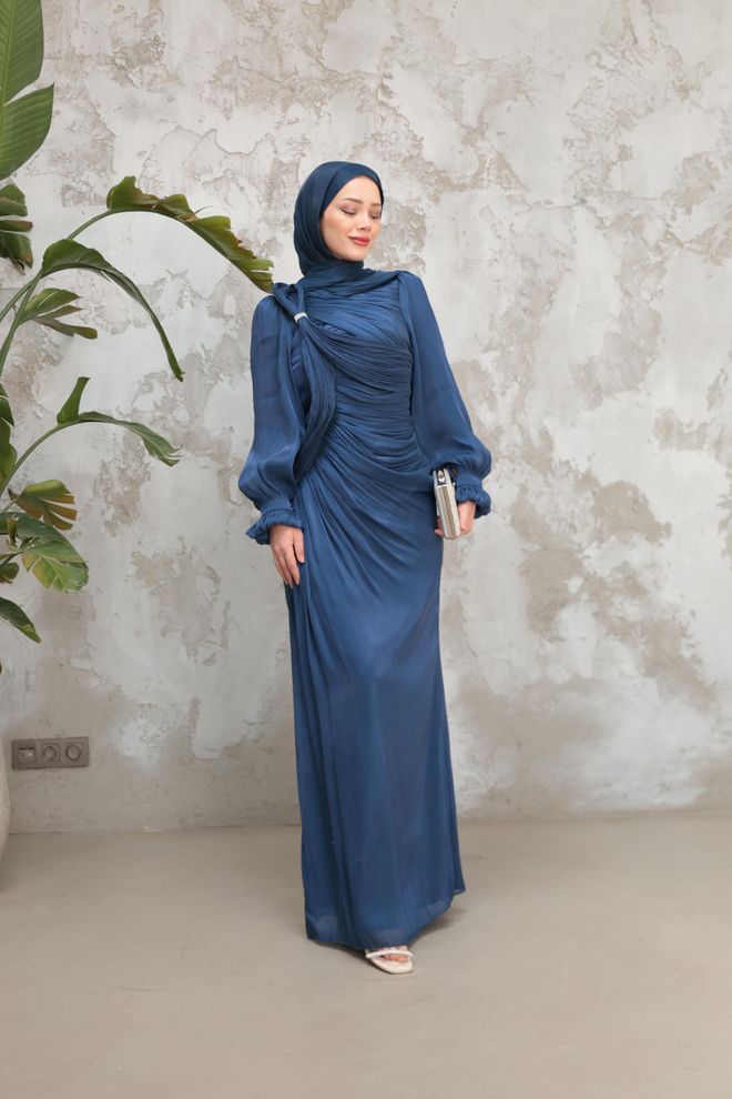 Hulya Keser Navy Blue Modest Elegant Formal Sheath Dress Wholesale Clothing Birthday