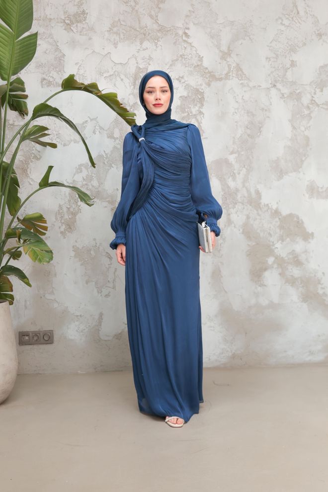 Hulya Keser Navy Blue Modest Elegant Formal Sheath Dress Wholesale Clothing 1