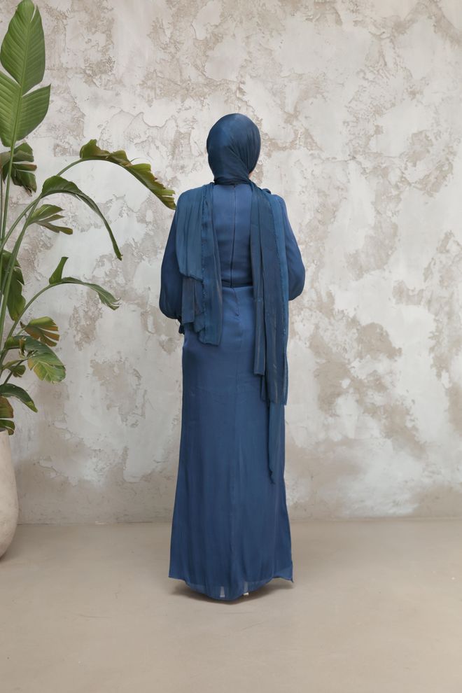 Hulya Keser Navy Blue Modest Elegant Formal Sheath Dress Wholesale Clothing Winter