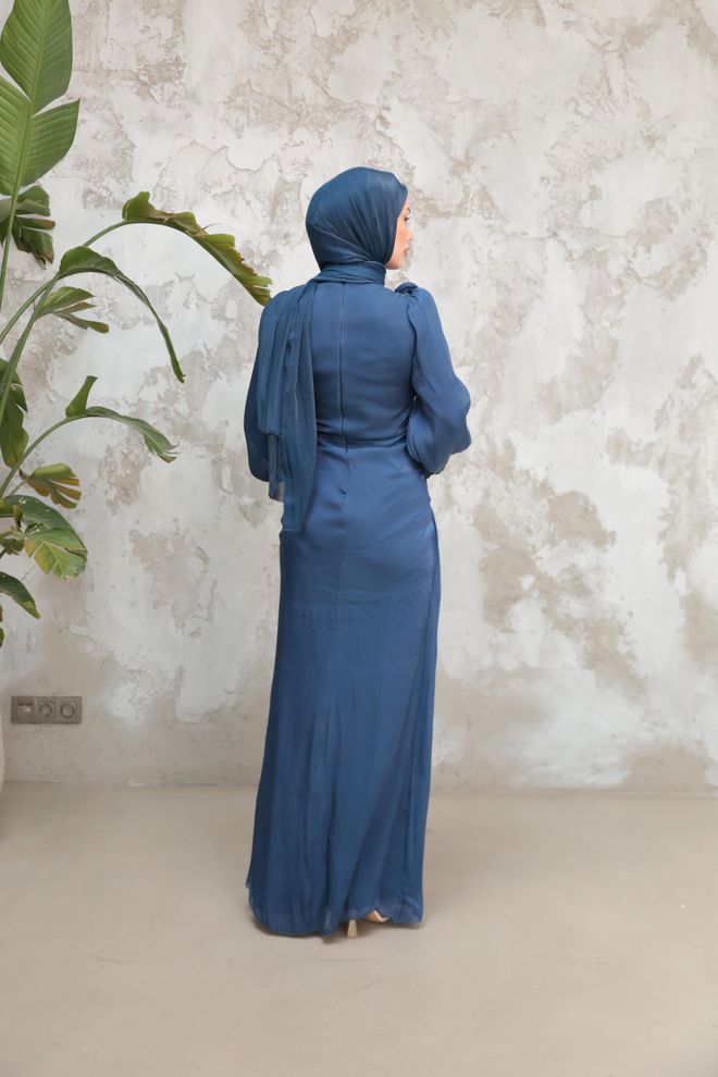 Hulya Keser Navy Blue Modest Elegant Formal Sheath Dress Wholesale Clothing 12