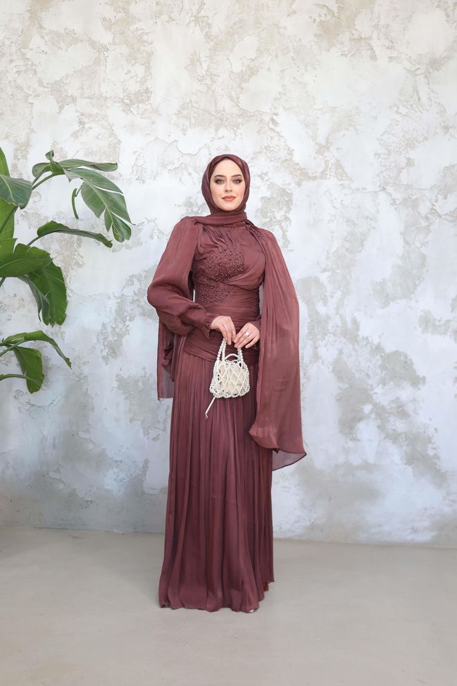 Hulya Keser Elegant Claret Red Sheath Dress With Ballon Sleeves Wholesale Clothing Fall