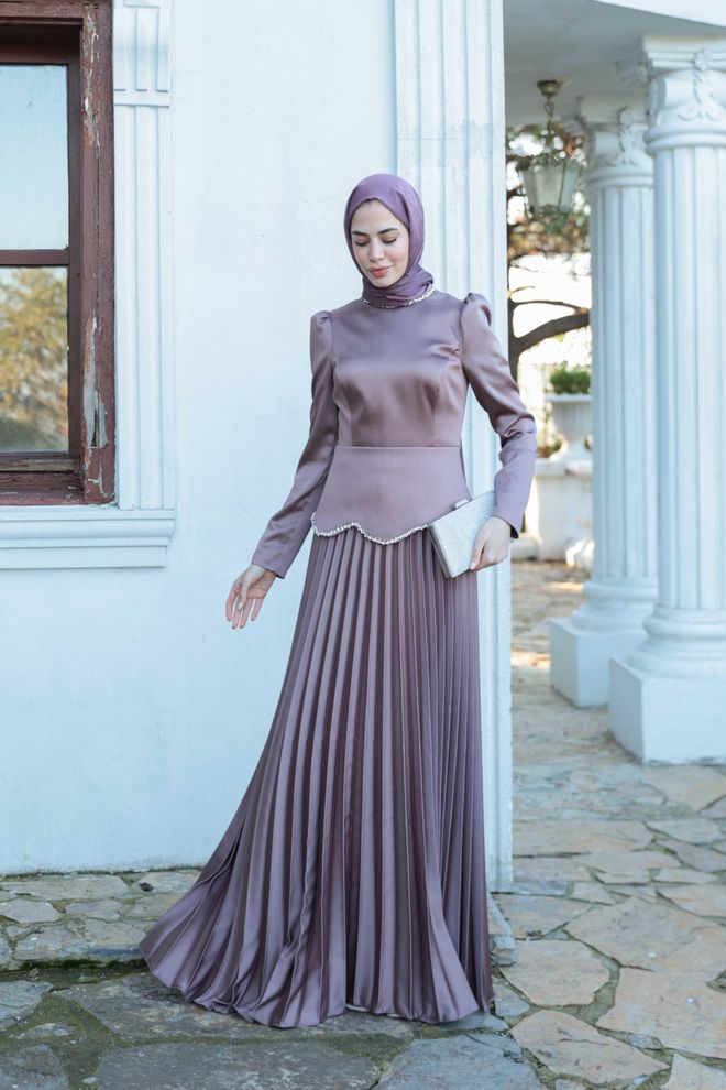 Hulya Keser Purple Fit And Flare Dress With Puff Sleeves Wholesale Clothing Formal