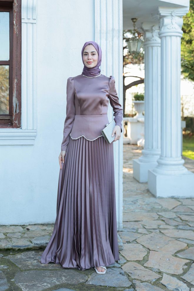 Hulya Keser Purple Fit And Flare Dress With Puff Sleeves Wholesale Clothing Work