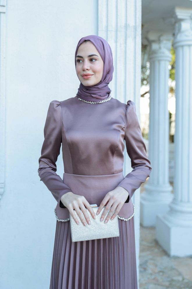 Hulya Keser Purple Fit And Flare Dress With Puff Sleeves Wholesale Clothing Spring