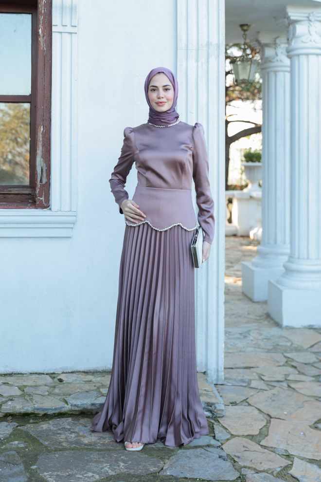 Hulya Keser Purple Fit And Flare Dress With Puff Sleeves Wholesale Clothing 5