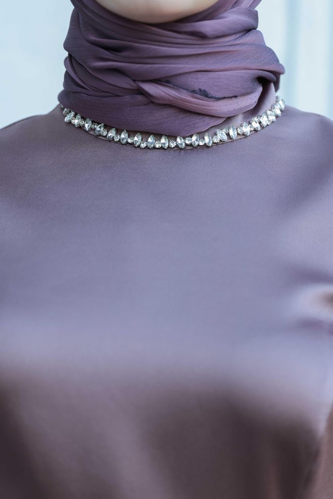 Hulya Keser Purple Fit And Flare Dress With Puff Sleeves Wholesale Clothing Birthday