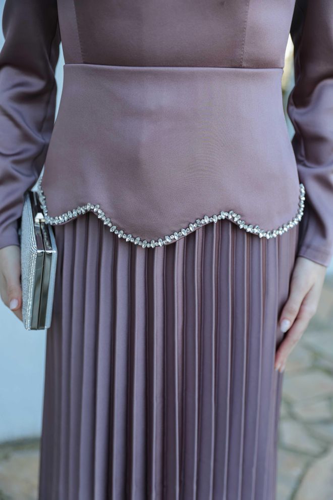 Hulya Keser Purple Fit And Flare Dress With Puff Sleeves Wholesale Clothing Fall