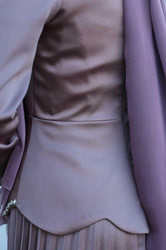 Hulya Keser Purple Fit And Flare Dress With Puff Sleeves Wholesale Clothing Elegant