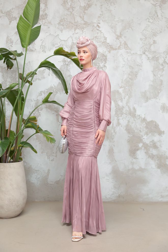 Hulya Keser Pink Elegant Sheath Dress With High Neck Wholesale Clothing 5