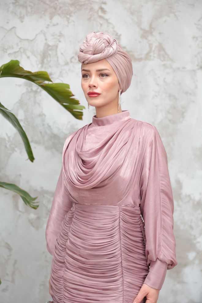 Hulya Keser Pink Elegant Sheath Dress With High Neck Wholesale Clothing Cocktail