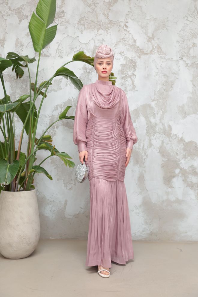 Hulya Keser Pink Elegant Sheath Dress With High Neck Wholesale Clothing Spring