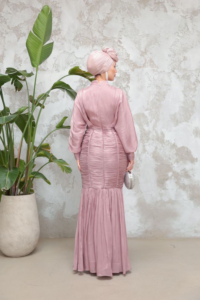 Hulya Keser Pink Elegant Sheath Dress With High Neck Wholesale Clothing Fall