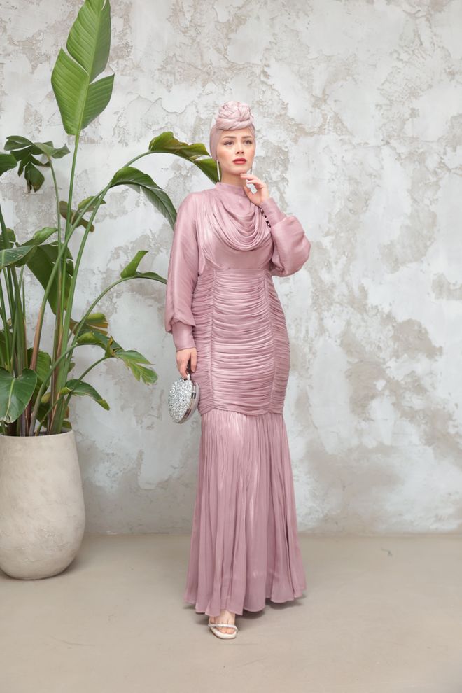 Hulya Keser Pink Elegant Sheath Dress With High Neck Wholesale Clothing Wedding