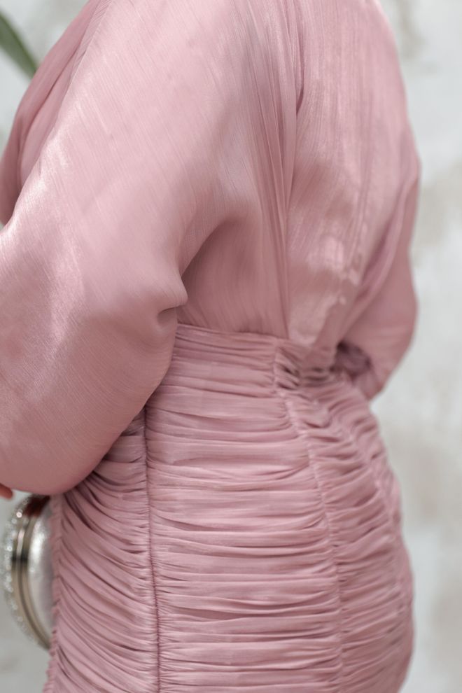 Hulya Keser Pink Elegant Sheath Dress With High Neck Wholesale Clothing Glam