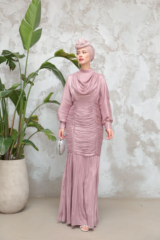 Hulya Keser Pink Elegant Sheath Dress With High Neck Wholesale Clothing Formal