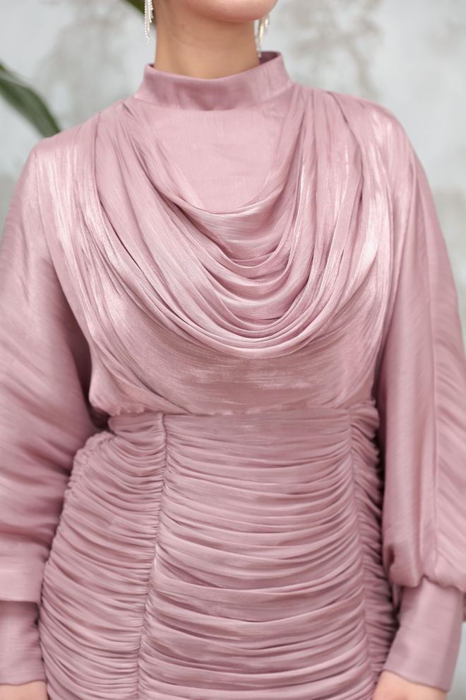 Hulya Keser Pink Elegant Sheath Dress With High Neck Wholesale Clothing 9