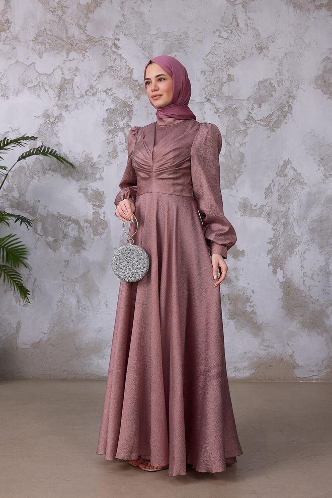 Hulya Keser Pink Elegant Formal Modest Dress Wholesale Clothing Fall