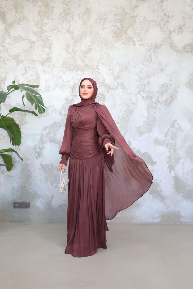 Hulya Keser Elegant Claret Red Sheath Dress With Ballon Sleeves Wholesale Clothing 1