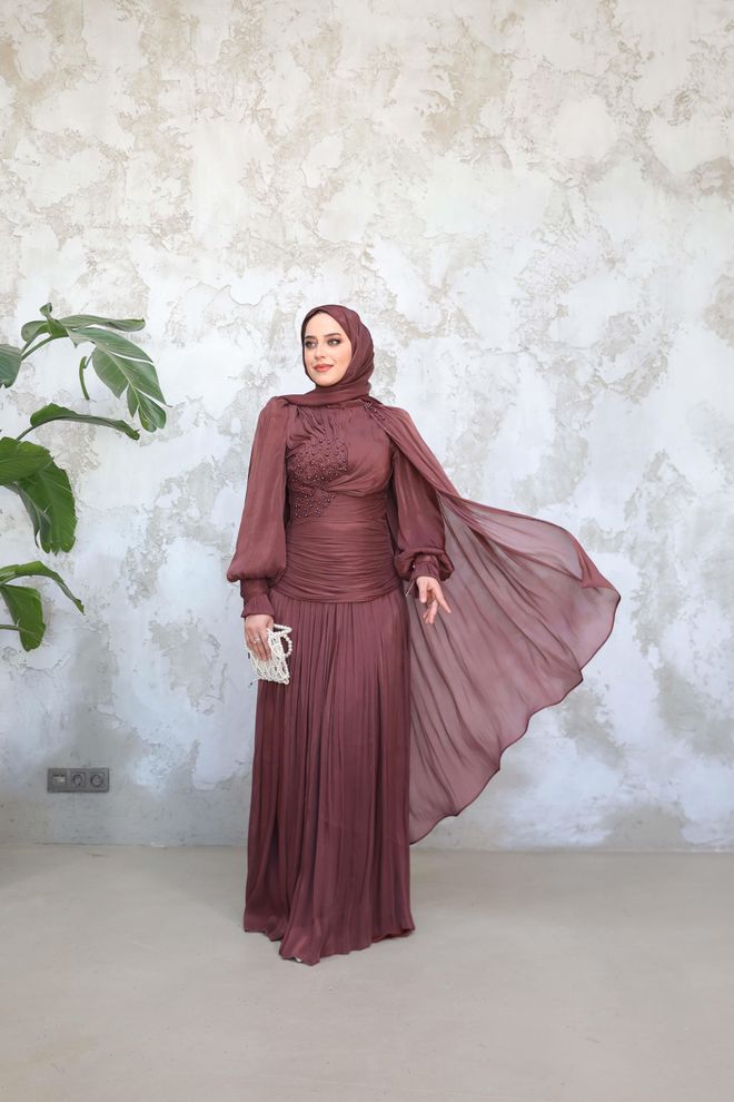 Hulya Keser Elegant Claret Red Sheath Dress With Ballon Sleeves Wholesale Clothing Formal