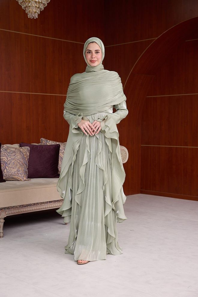 Hulya Keser Beige Ethnic Elegant A Line Dress Wholesale Clothing 1