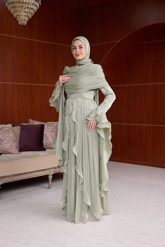 Hulya Keser Beige Ethnic Elegant A Line Dress Wholesale Clothing Formal