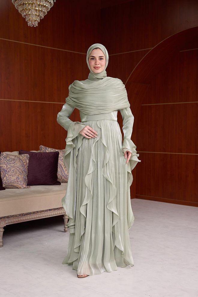 Hulya Keser Beige Ethnic Elegant A Line Dress Wholesale Clothing Wedding