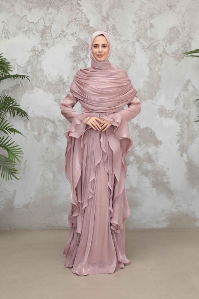 Hulya Keser Vestido Étnico Elegante En Línea A Rosa Ropa al por mayor Modesto