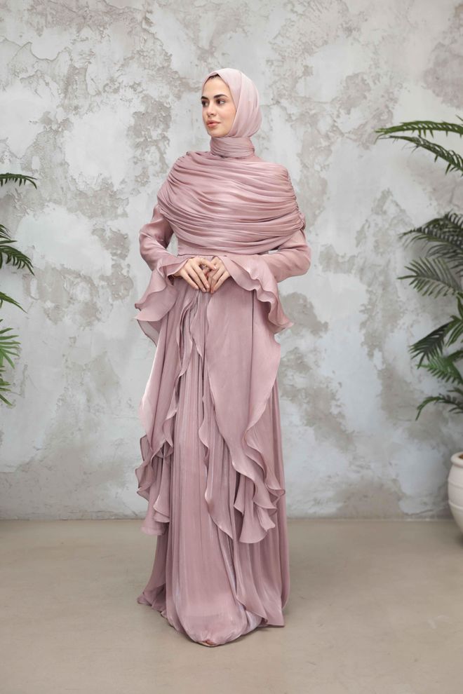 Hulya Keser Pink Ethnic Elegant A Line Dress Wholesale Clothing Formal