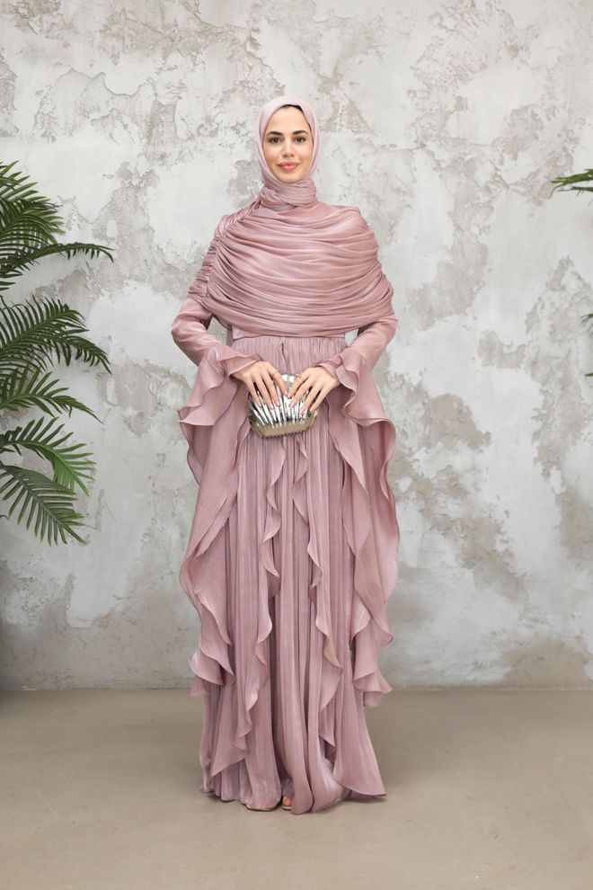 Hulya Keser Pink Ethnic Elegant A Line Dress Wholesale Clothing Graduation