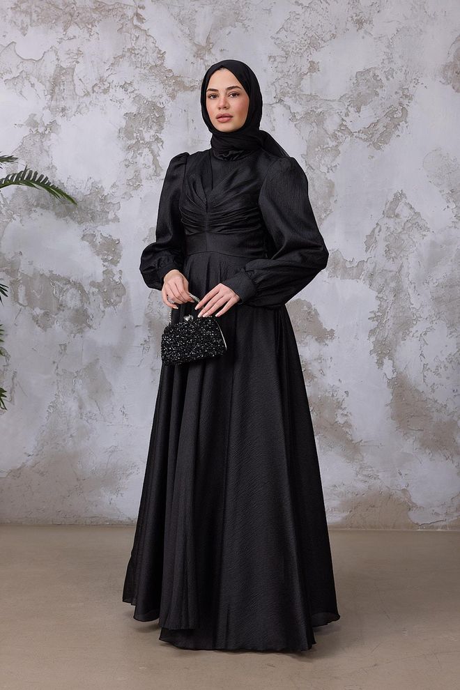 Hulya Keser Black Elegant Fit And Flare Dress Wholesale Clothing 1