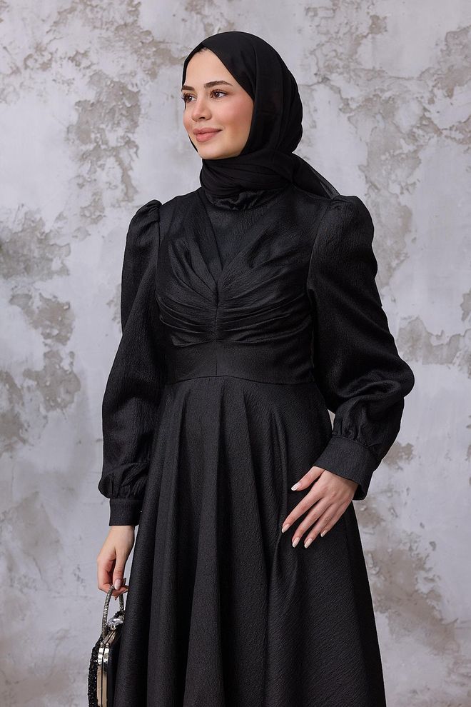 Hulya Keser Black Elegant Fit And Flare Dress Wholesale Clothing Fall