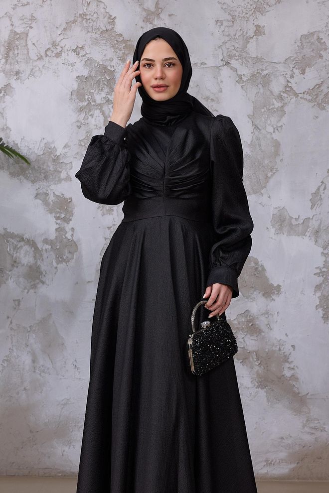 Hulya Keser Black Elegant Fit And Flare Dress Wholesale Clothing 5